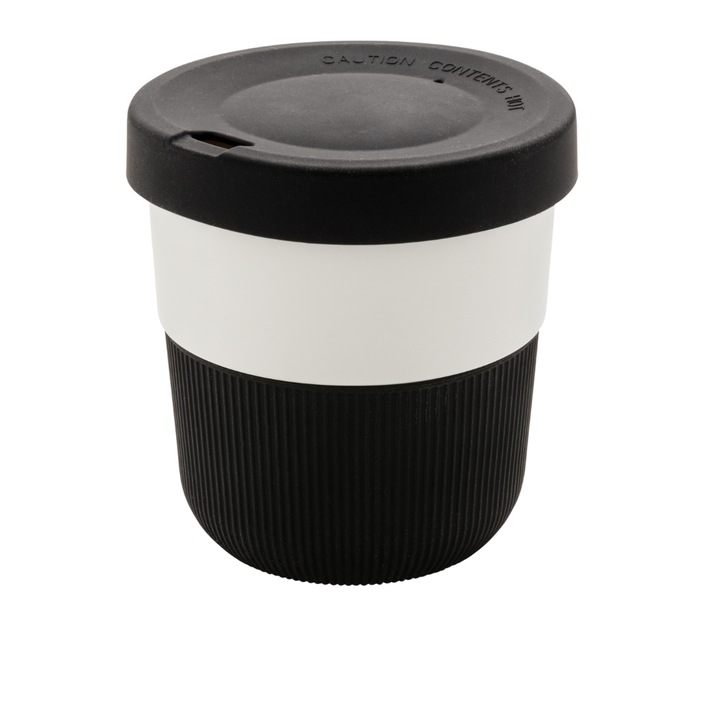 Cana de cafea cu capac si protectie termica din silicon, 280 ml, negru