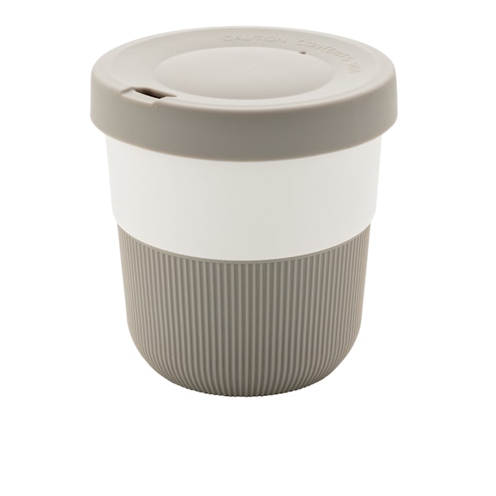 Cana de cafea cu capac si protectie termica din silicon, 280 ml, gri