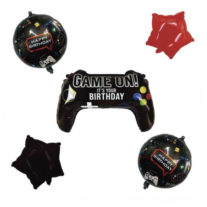 Комплект от 5 балона за рожден ден, Game ON, 35 x 35 см, многоцветни, JMB-BBL6704