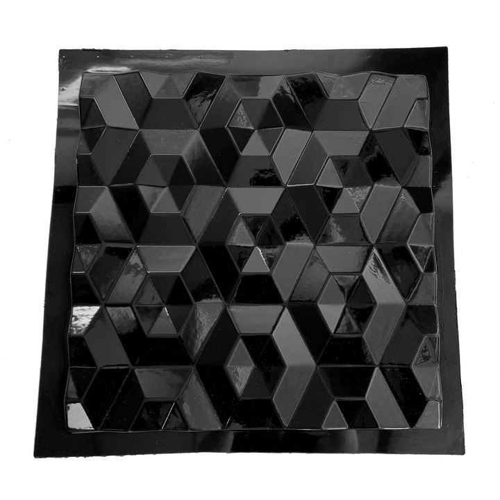 Matrita panou decorativ 3D, model Romb, plastic ABS, negru, 50x50cm