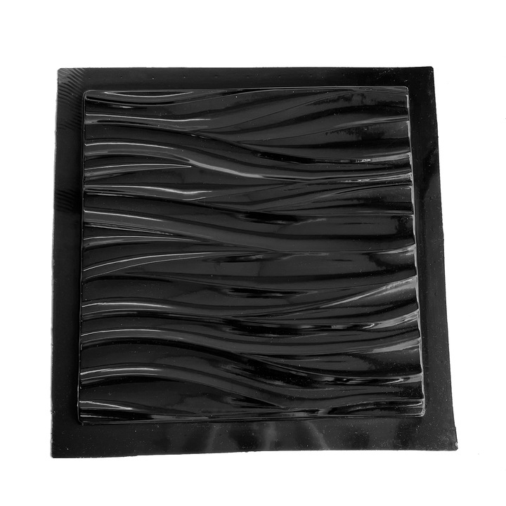Matrita panou decorativ 3D, model Valuri, plastic ABS, negru, 50x50cm
