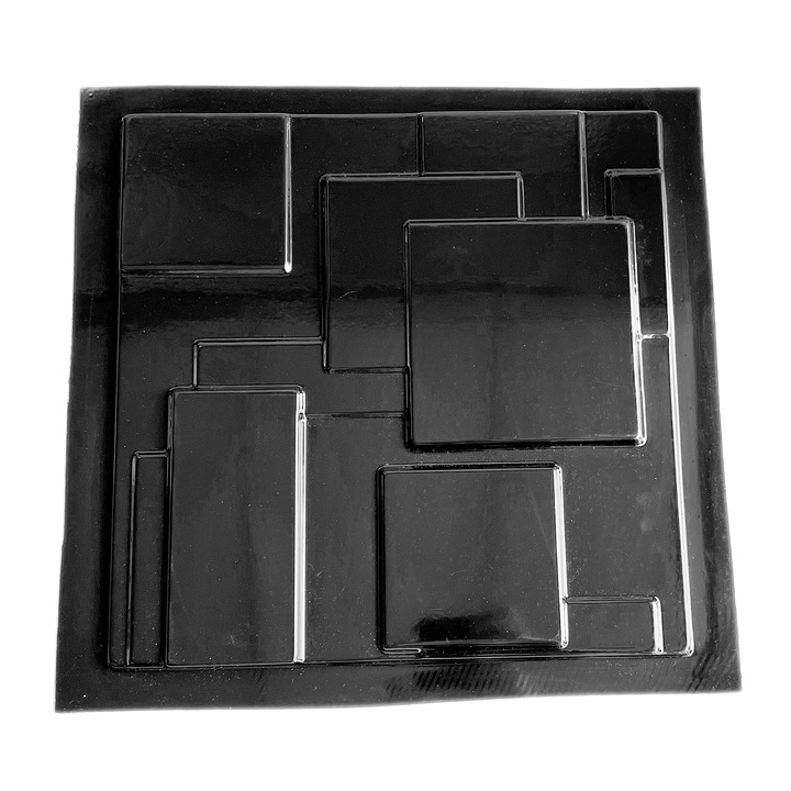 Matrita panou decorativ 3D, model Dreptunghiuri si Patrate, plastic ABS, negru, 50x50cm