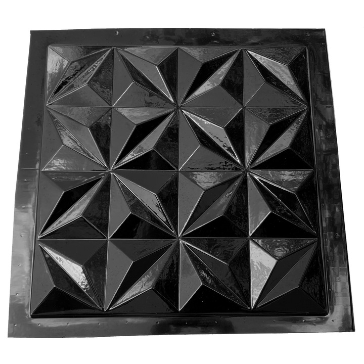Matrita panou decorativ 3D, model Stelute, plastic ABS, negru, 50x50cm