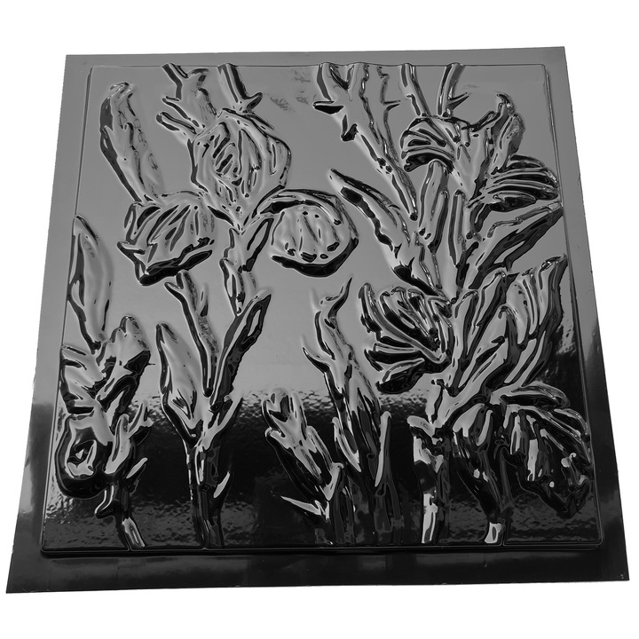 Matrita panou decorativ 3D, model Planta, plastic ABS, negru, 50x50cm