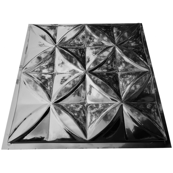 Matrita panou decorativ 3D, model Flori, plastic ABS, negru, 50x50cm