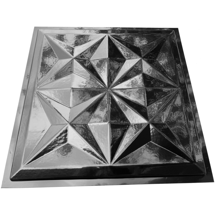 Matrita panou decorativ 3D, model Steaua, plastic ABS, negru, 50x50cm