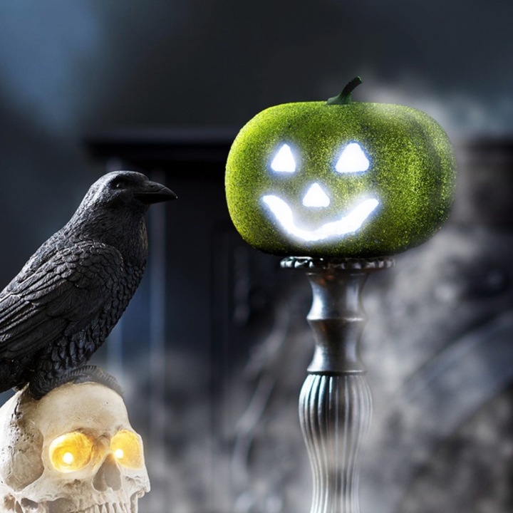 Decor Halloween LED RGB - Dovleac - verde - 11 cm
