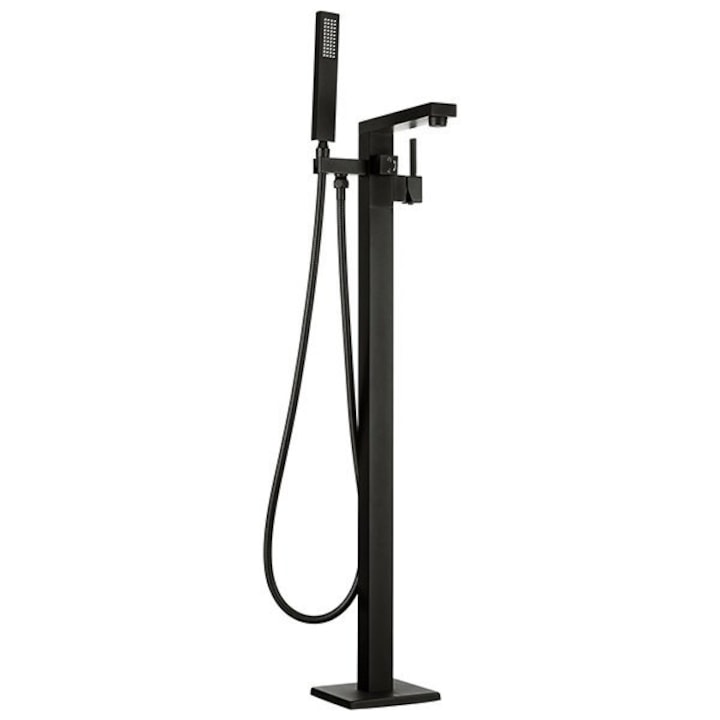 Стоящ смесител за вана Silla S-1082, душ комплект, подов монтаж, черен мат