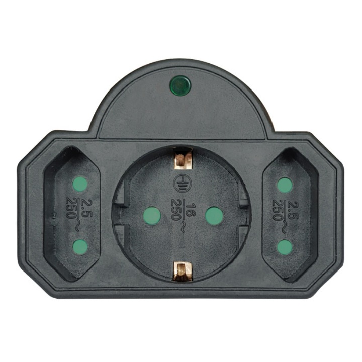 Троен контакт, Powertech, 16 A, черен