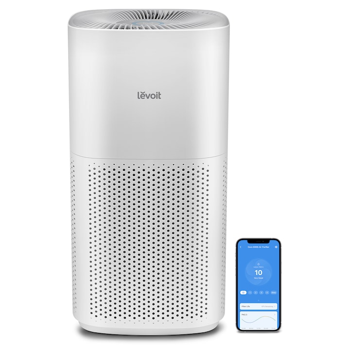 Пречиствател за въздух Levoit Core 600S, 147㎡, CADR 697 м3/ч, True HEPA филтър, Смарт, Автоматичен режим