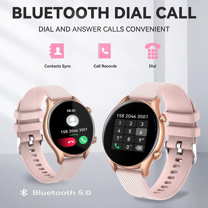 Smartwatch, Wanscomin, Notificari/SMS/Social Media/Monitorizare activitati fizice, Roz