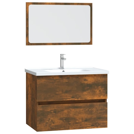 Set mobilier de baie vidaXL, 2 piese, stejar fumuriu, lemn prelucrat, 60 x 1,5 x 37 cm