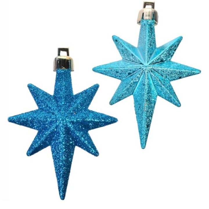Set 16 ornamente pentru bradul de Craciun, stea, turcoaz, 8 cm
