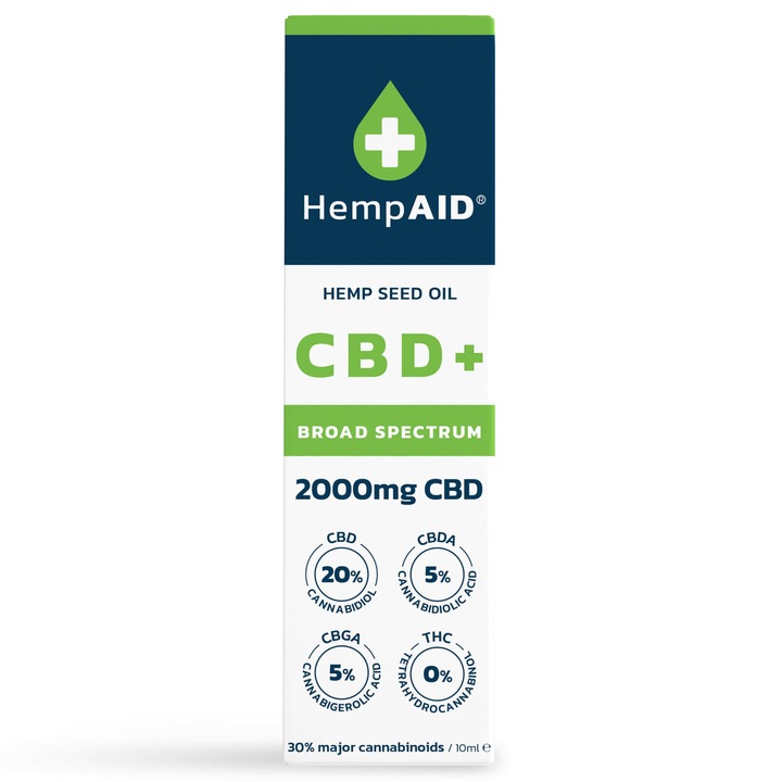 Ulei de canepa cu 2000mg CBD, 500mg CBDA, 500mg CBGA, broad spectrum, HempAID, natural, 10ml