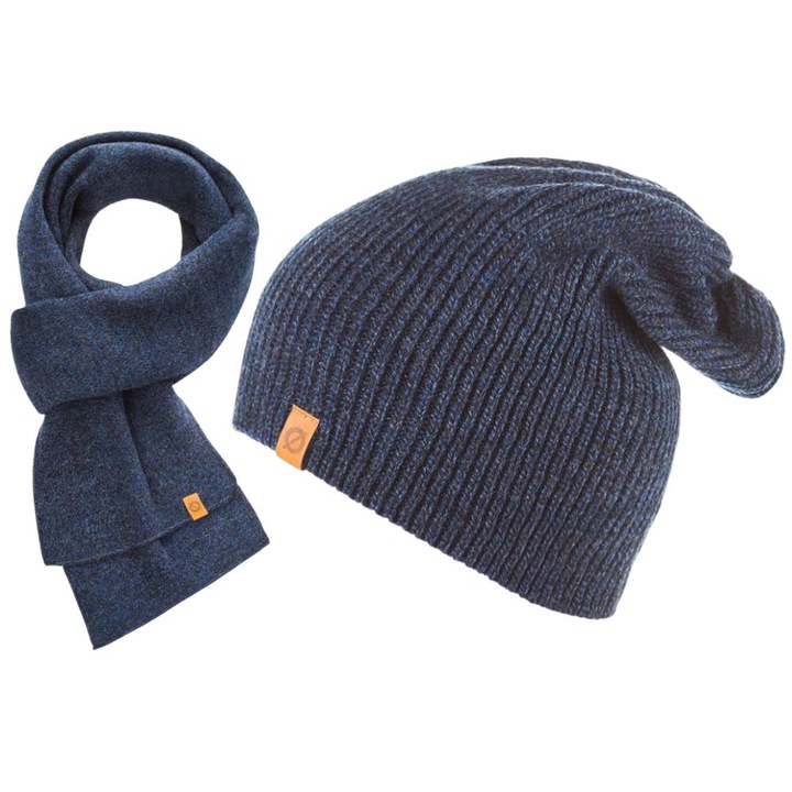 Set caciula si fular barbati Brodrene, Acril, Albastru inchis