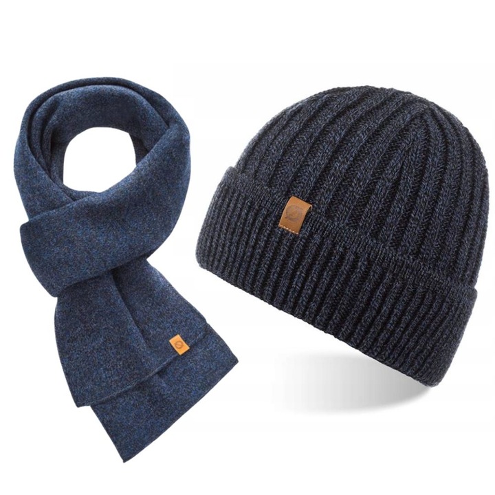 Set caciula fular si barbati Brodrene, Acril, inchis, Albastru inchis, Universal