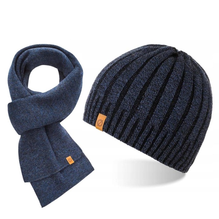 Set caciula si fular barbati Brodrene, Acril, Albastru inchis