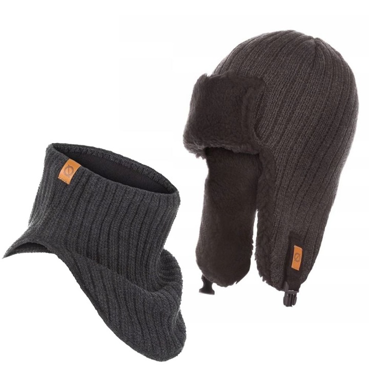 Set caciula si fular barbati Brodrene, Acril, Gri inchis