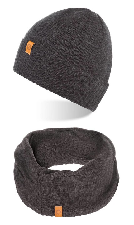 Set caciula si fular barbati Brodrene, Acril, Gri inchis