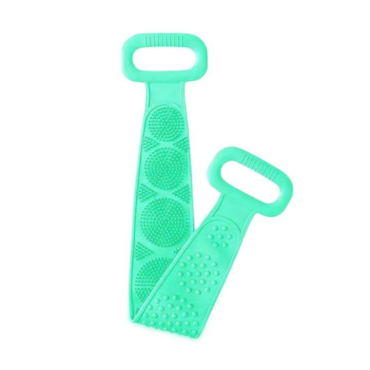 Perie de corp tip banda 2in1 pentru baie, zioda smart essentials®, din silicon pentru curatare, exfoliere si masaj corporal, verde