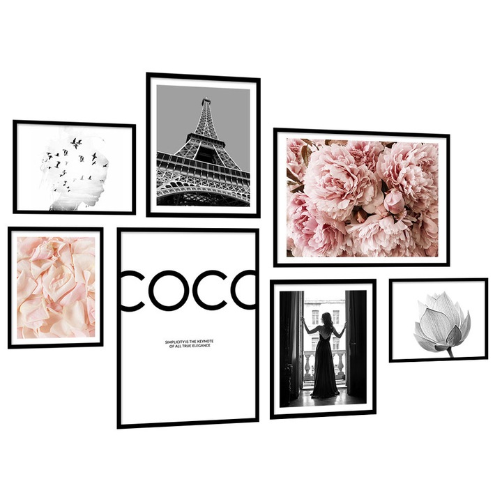 Set 7 postere cu rama, PoStar, MDF, 190x130cm, Multicolor