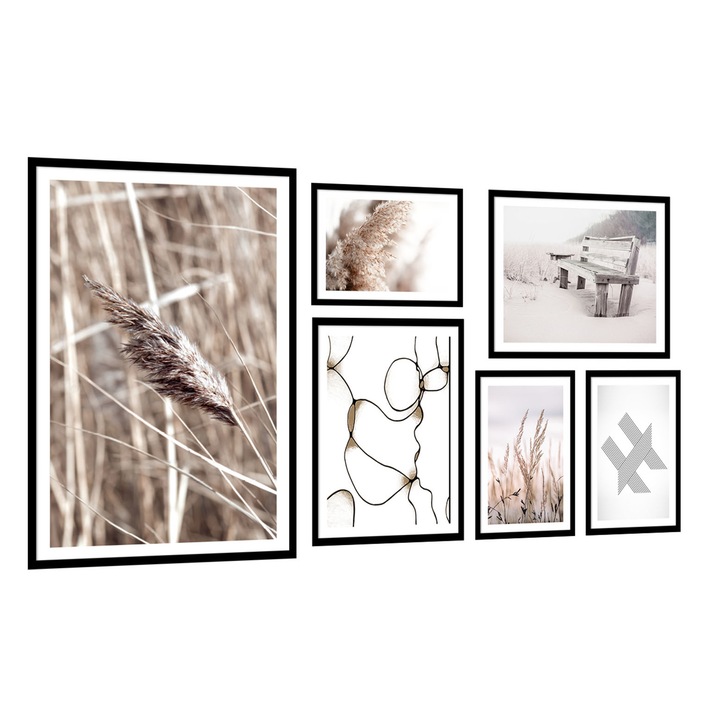 Set 6 postere cu rama, PoStar, MDF, 140x73cm, Multicolor