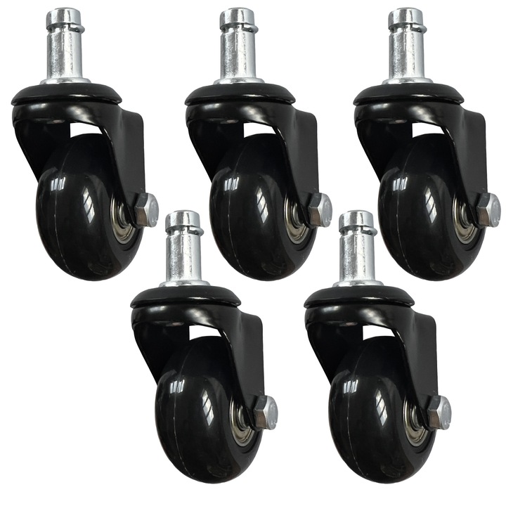 Set de 5 roti de silicon Industriala ARKA CHAIRS RX90B, 60mm universal, Negru, pentru scaun de gaming