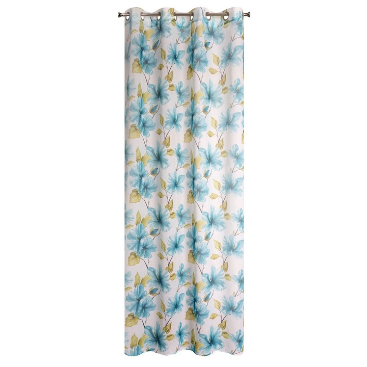 Перде Eurofirany Sofia, Халки, бяло, синьо с цветя, 140x250 см