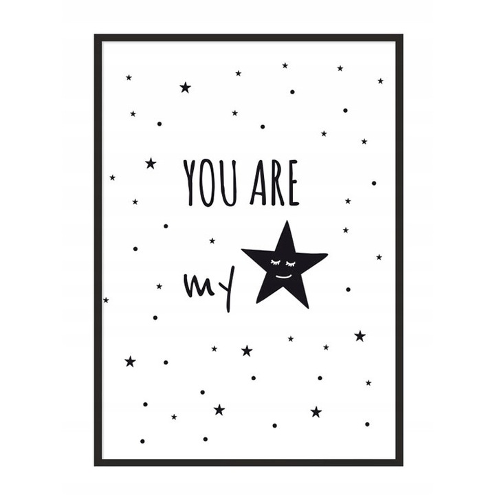 Poster decorativ cu rama PoStar, P012, 33x43 cm, MDF, Alb, Negru