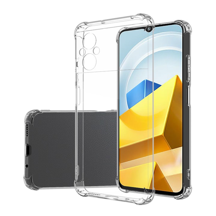 Прозрачен силиконов калъф, съвместим с Xiaomi Mi Poco M5, удароустойчив в четири ъгъла, прозрачен