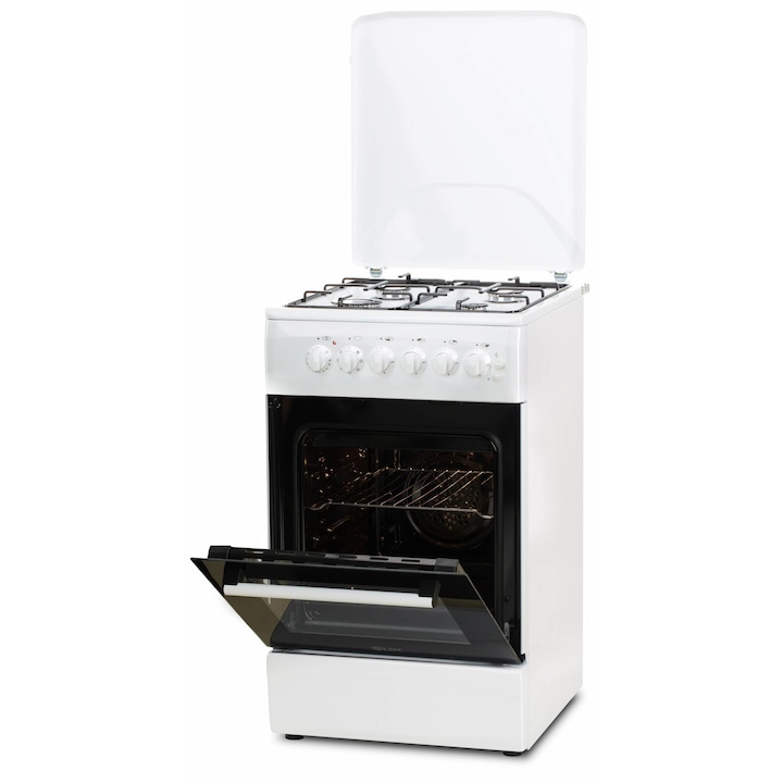 Котлон LDK 5060 ECAI WH RMV, 4 Горелки, Безопасност, Електрическа фурна, Електрическо запалване, Осветление на фурната, Метален капак, Бял