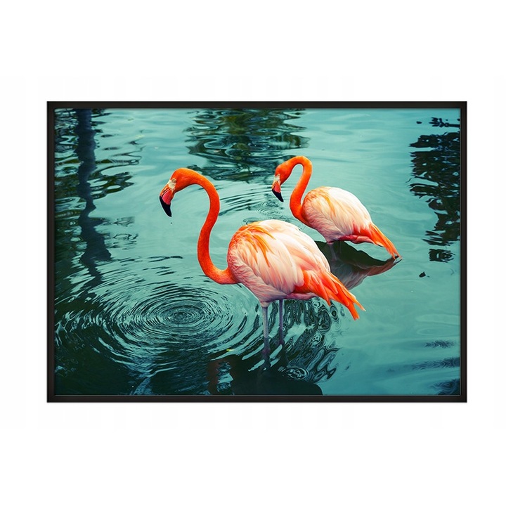 Poster cu rama Flamingo, PoStar, 33x43 cm, Albastru/Roz