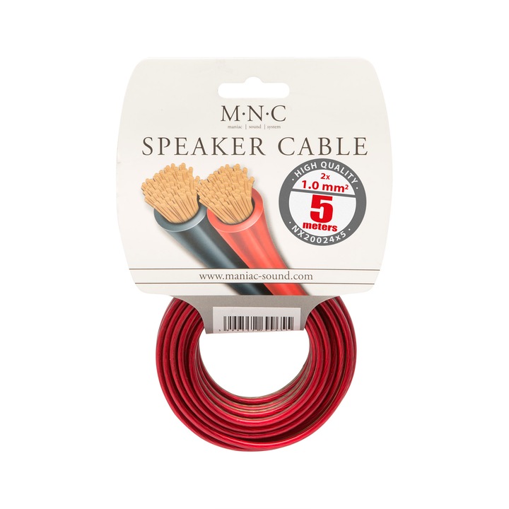 Cablu boxe audio OFC 2x1.0mm, cablu difuzoare rosu negru transparent 5m pentru sistem audio