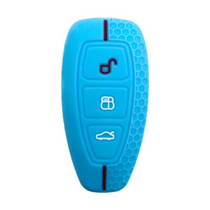 Husa cheie keyless Ford Focus, Mondeo, Fiesta, Kuga, Ecosport, model sport, albastru deschis