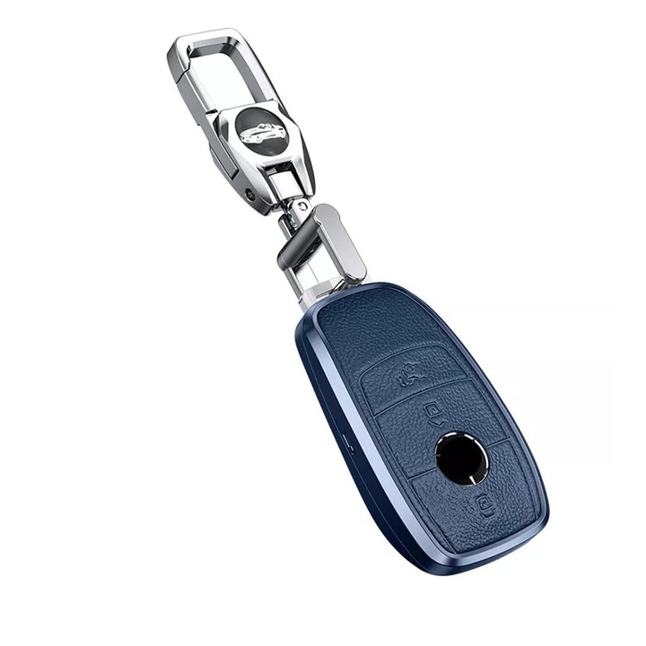 Husa aluminiu cu piele albastru pentru cheie Mercedes Benz A E S G GLS CLA Class W213 W177 W205 W222 X167 W177 AMG
