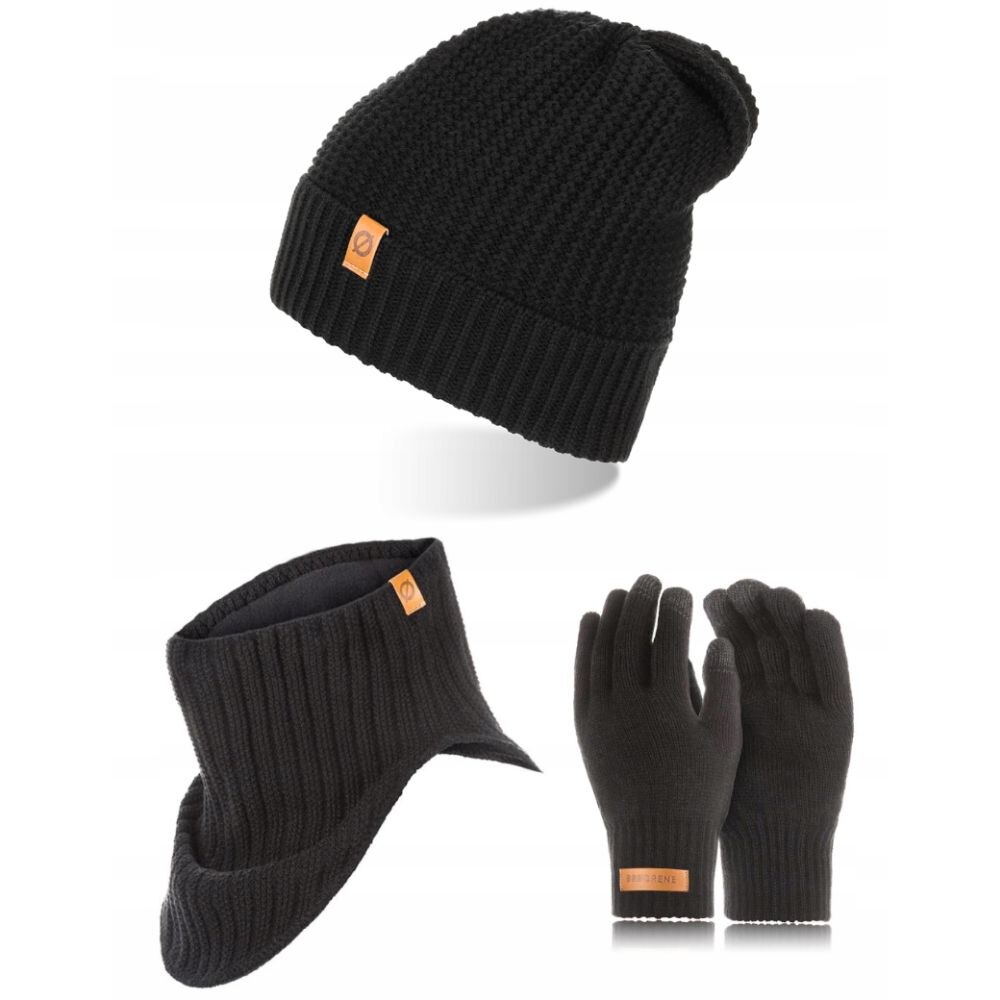Set caciula cu fular si manusi barbati Brodrene, Acril, Negru - eMAG.ro