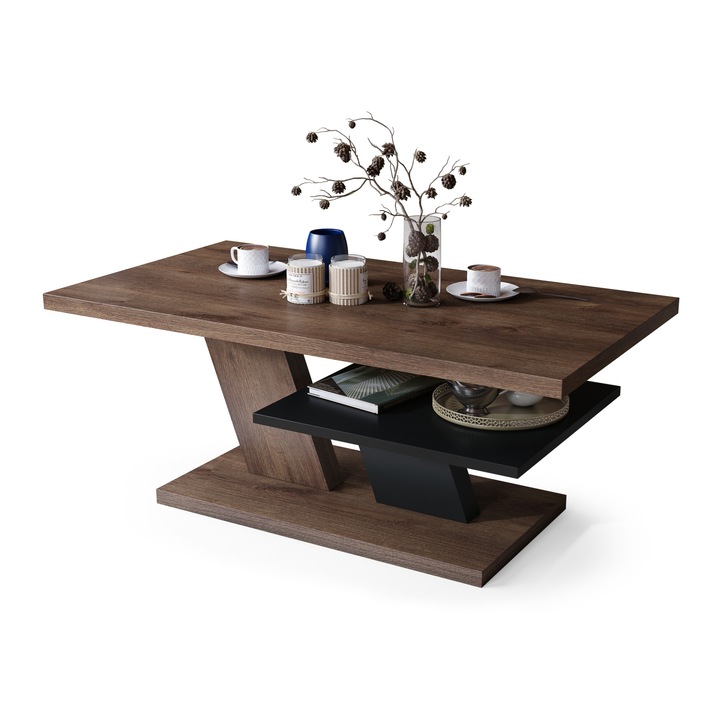 Маса за кафе Mazzoni, CLIFF, Кафяв / черен дъб, 110 x 60 см