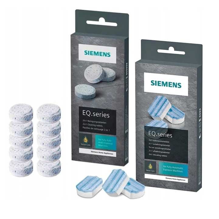 Set tablete curatare si decalcifiere pentru espressor Siemens EQ Series, TZ80001/TZ80002 – curatare profunda, indepartare calcar, intretinere completa, compatibilitate larga pentru modelele EQ