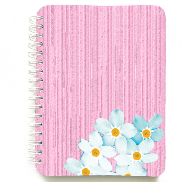 Carnet cu spira Roz si flori, 12 x 16 cm, 100 foi dictando cu soare, necartonat