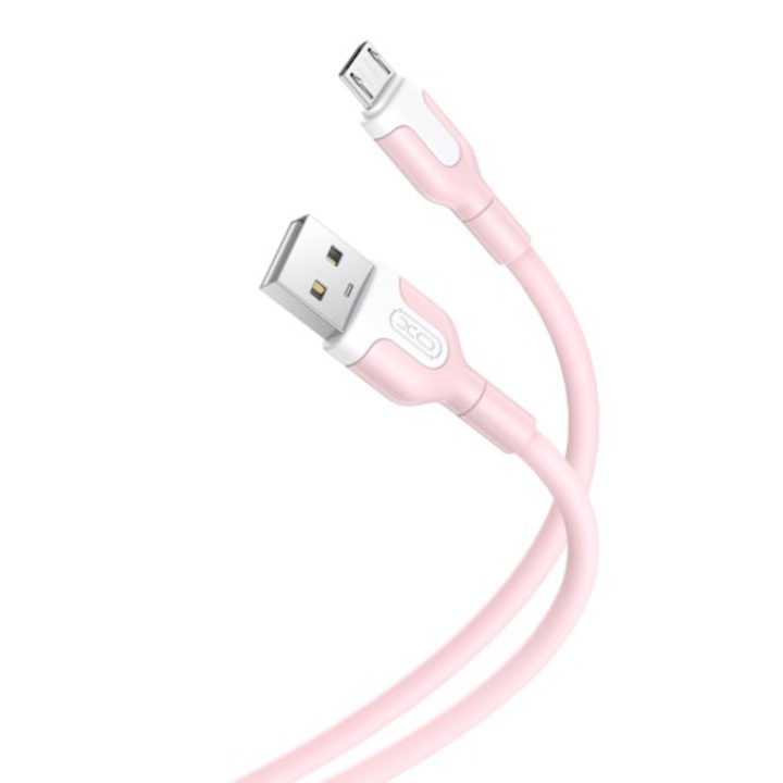 Кабел за зареждане и пренос на данни XO NB212, USB/Micro-USB, 2.4A, 1 м, Розов