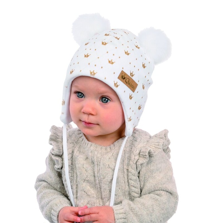 Caciula iarna, 76% bumbac, Queen, alb 40 cm