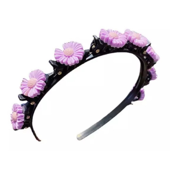 Bentita cu clame hair twister, cu agrafe pentru fete model floricele mov