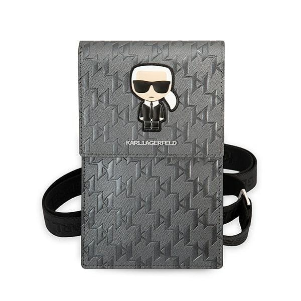 Geanta laptop Karl Lagerfeld, Ikonik Monogram, argintie, pentru MacBook, dimensiuni practice