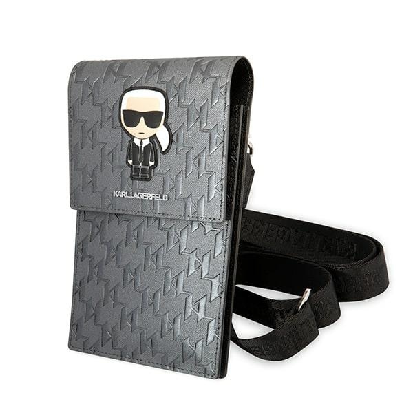 Geanta laptop Karl Lagerfeld, Ikonik Monogram, argintie, pentru MacBook, dimensiuni practice