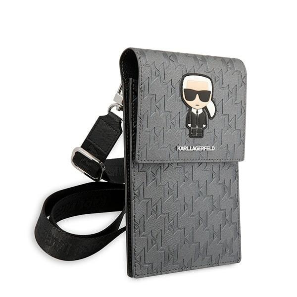 Geanta laptop Karl Lagerfeld, Ikonik Monogram, argintie, pentru MacBook, dimensiuni practice