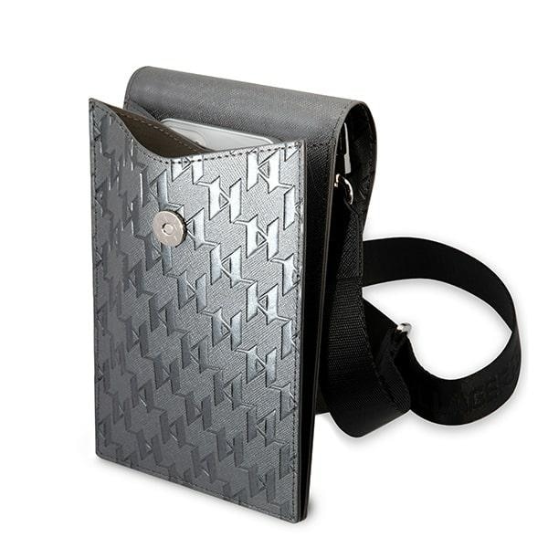 Geanta laptop Karl Lagerfeld, Ikonik Monogram, argintie, pentru MacBook, dimensiuni practice
