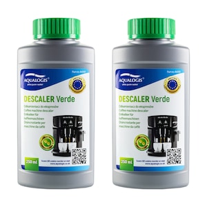 Set 2 sticle solutie decalcifiere Aqualogis Verde – 2x250ml, compatibilitate universala, pentru espressoare automate si aparate de cafea, formula ecologica, indeparteaza eficient calcarul