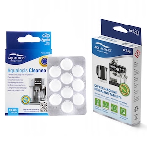 Kit intretinere espressor Aqualogis – 6 x Tablete detartrare + 10 x Tablete curatare Cleaneo, curatare eficienta si sigura, protectie anti-calcar, compatibilitate multipla cu espressoare DeLonghi, Philips, Siemens, Krups