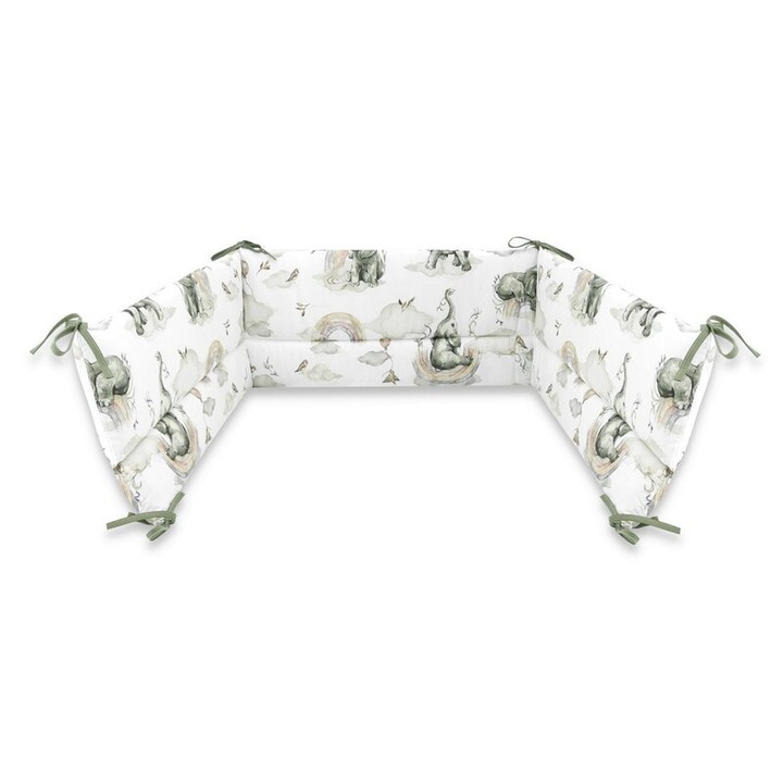 Протектор Qmini, За кошара 120X60 см, Памук, 180x30 см, С панделки, Слонове върху дъга