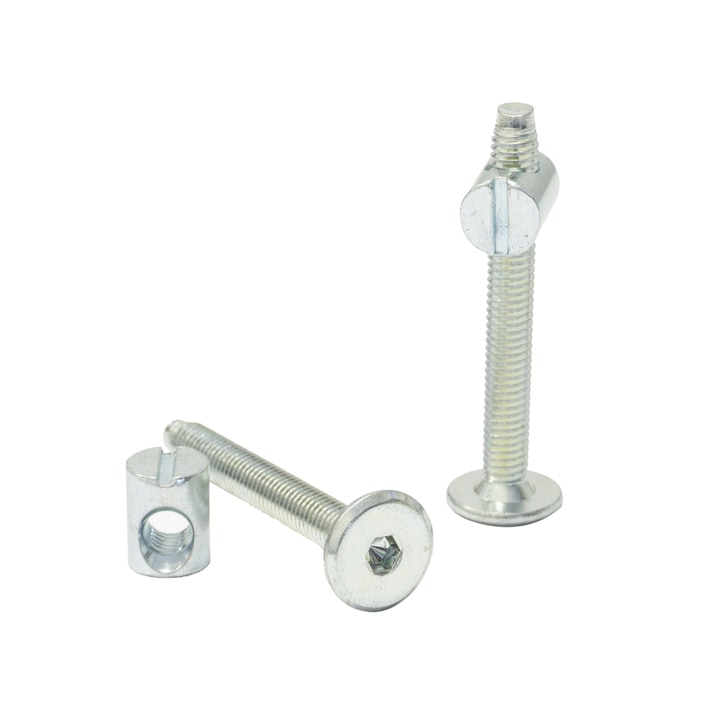 Set 12 suruburi si piulite bolt pentru patut bebe, M6x50 mm